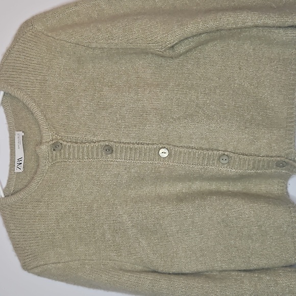 Zara Women's Beige Alpaca Blend Button Up Crop Cardigan Sweater Sz S - Picture 4 of 6